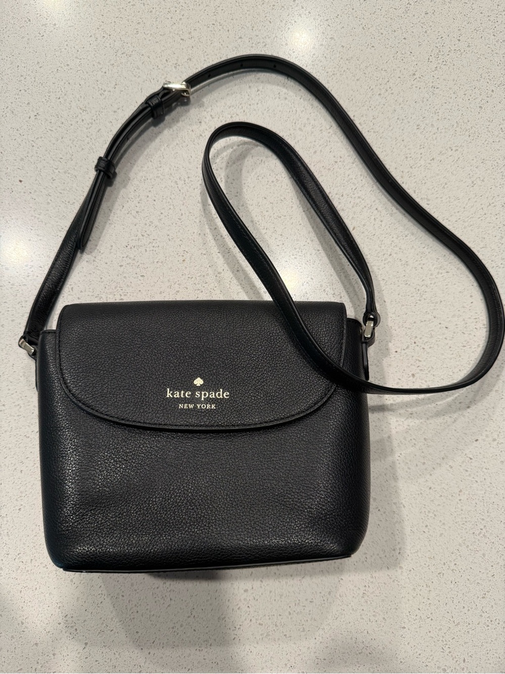 kate spade Black Pebbled Leather Crossbody with Gold Logo